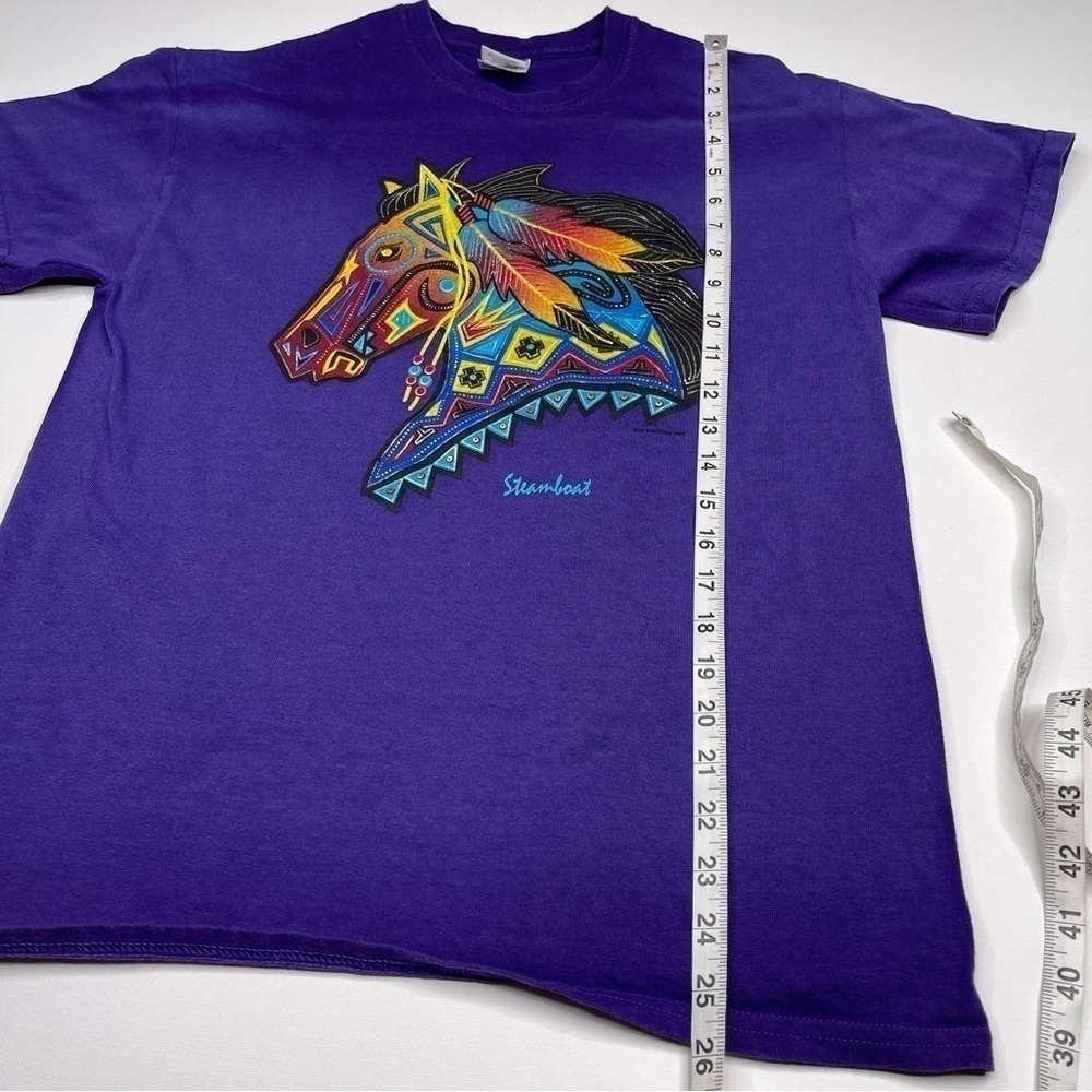 Vintage Gildan Tee Horse Equestrian Tribal Feather Purple Western Southwest - Picture 7 of 13